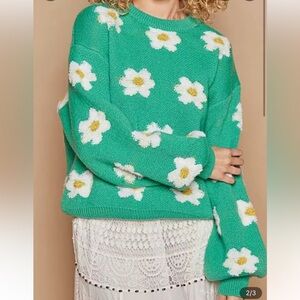 POL NWOT Green Daisy Crew Neck Sweater